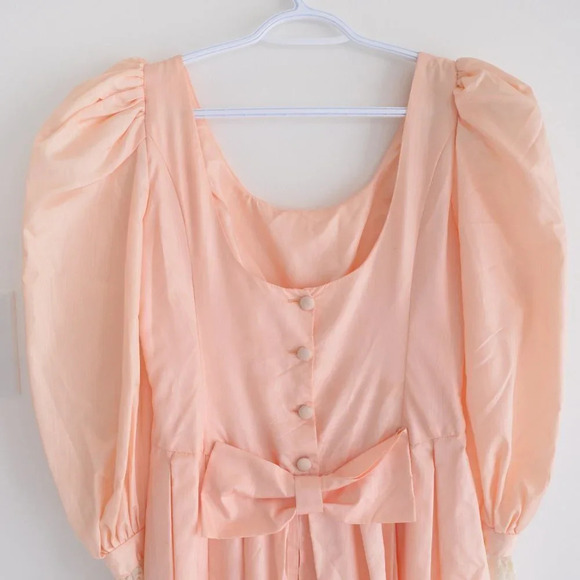 Vintage Peach 80's Prom Dress with Puff Sleeve - Picture 14 of 16